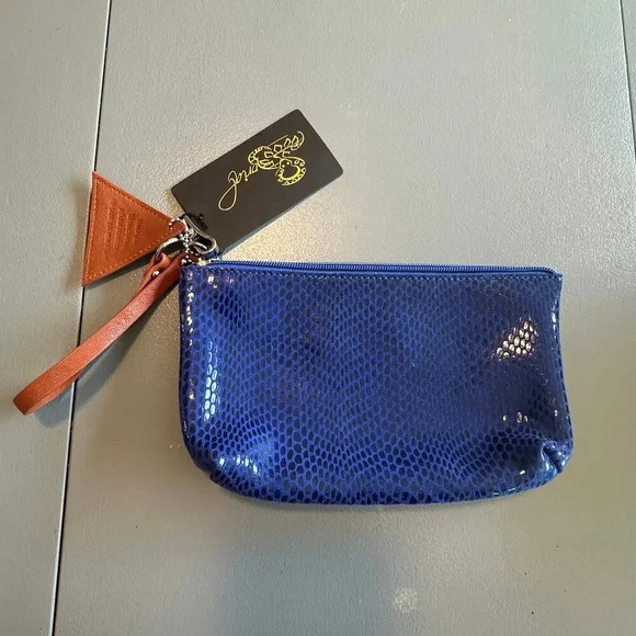 Sorial New York Cobalt Blue Snake Skin Wristlet Clutch Purse Vegan Leather New - Picture 7 of 7